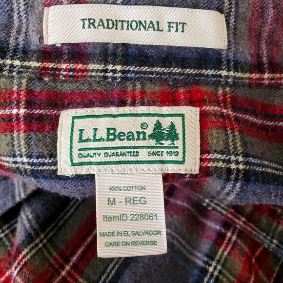 L.L. Bean Scotch Plaid Flannel Shirt Size Medium Traditional Fit Grey Stewart - Picture 9 of 10